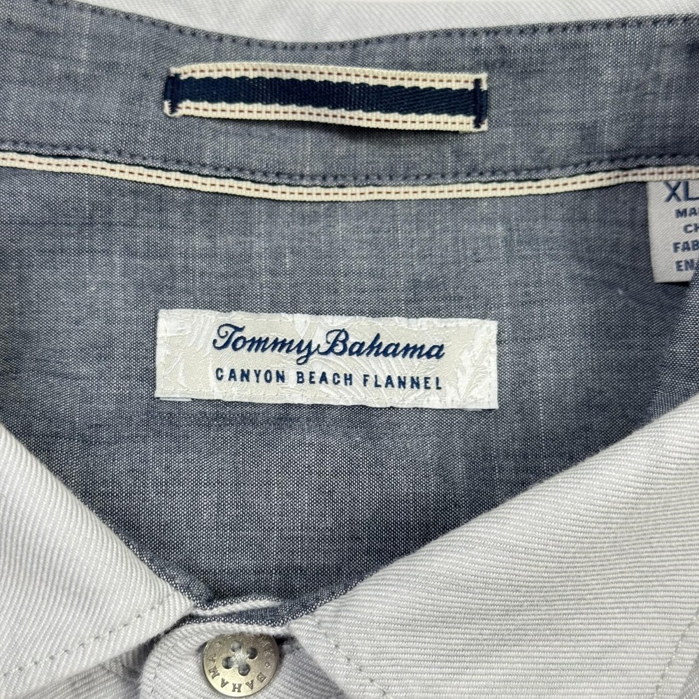 Tommy Bahama Canyon Beach Flannel Shirt Mens XL Gray Stripe Palm Button Front - Picture 12 of 12